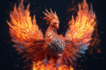 Psychedelic phoenix rising from the flames. AI generated