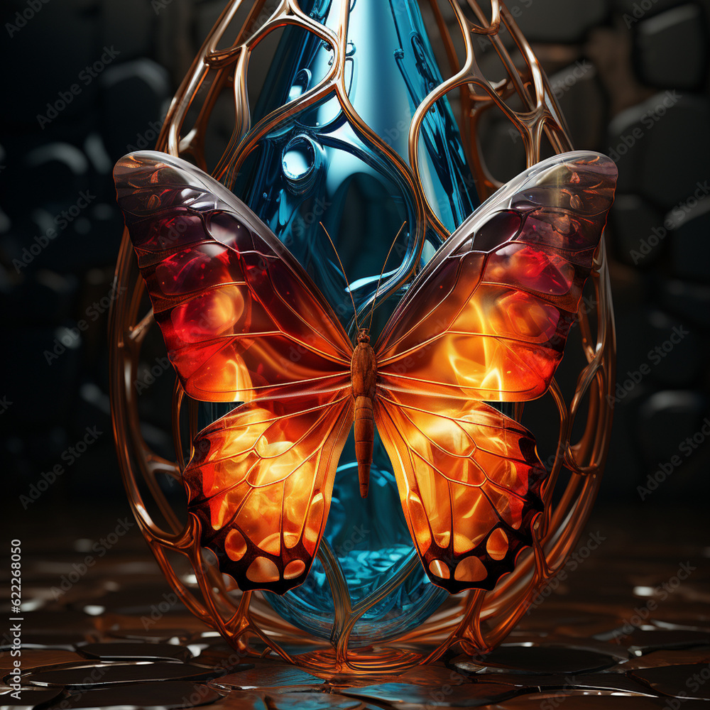Aufkleber an abstract representation of a butterfly emerging from its chrysalis, symbolizing transformation an