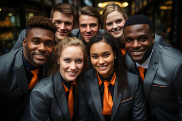 Fototapeta premium A striking image of colleagues engaging in a friendly sports activity, representing teamwork and cultural exchange, colleagues, portrait, business Generative AI