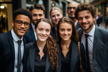 Fototapeta premium A group photo of colleagues from different nationalities, all wearing business suits, colleagues, portrait, business Generative AI