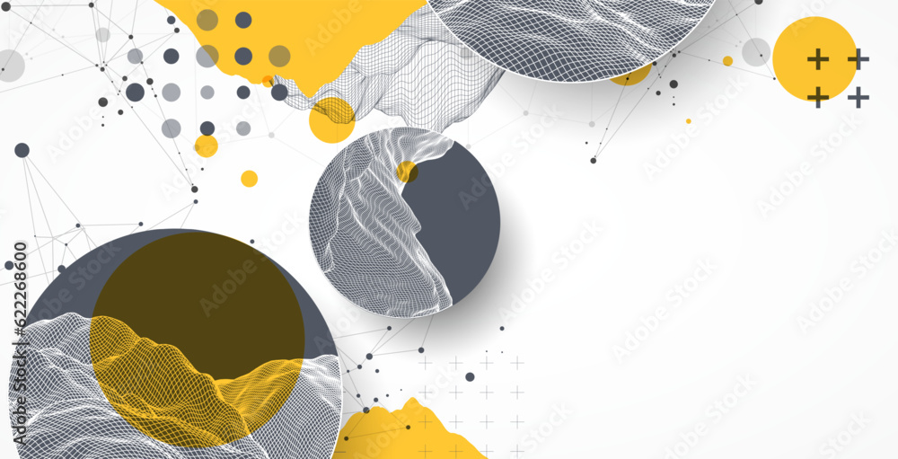 Aufkleber Modern science technology abstract background using circle shapes. Wireframe spot surface illustration.