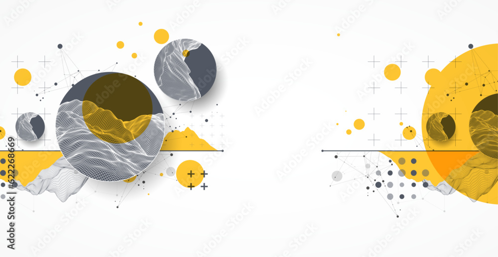 Aufkleber Modern science technology abstract background using circle shapes. Wireframe spot surface illustration.