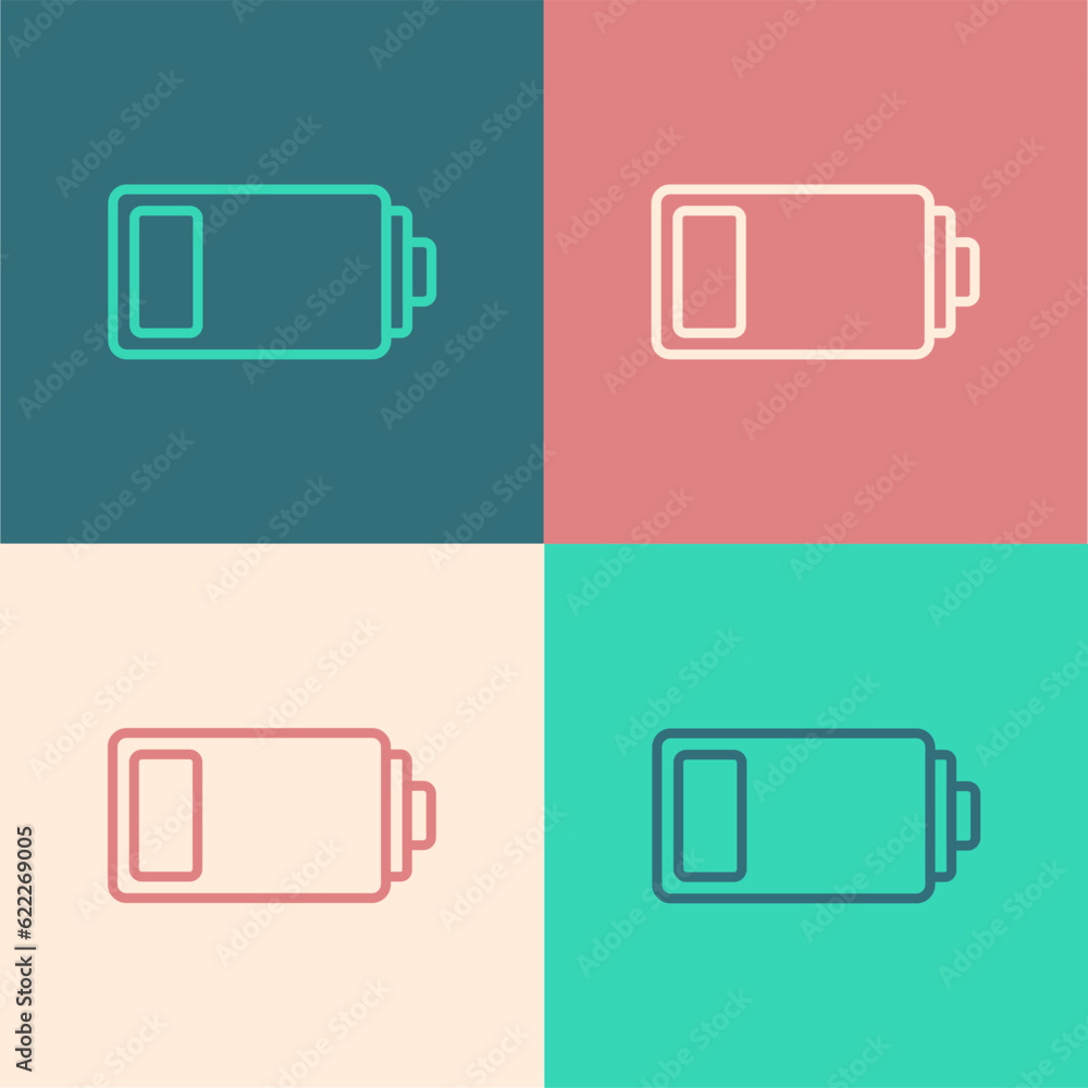 Poster pop art line battery charge level indicator icon isolated on color background. vector