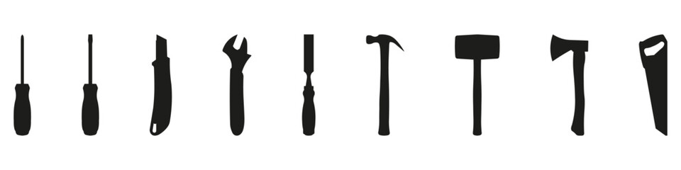 Tools and equipment for home repair and building construction thin line red black icons set vector illustration.