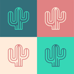 Pop art line Cactus icon isolated on color background. Vector