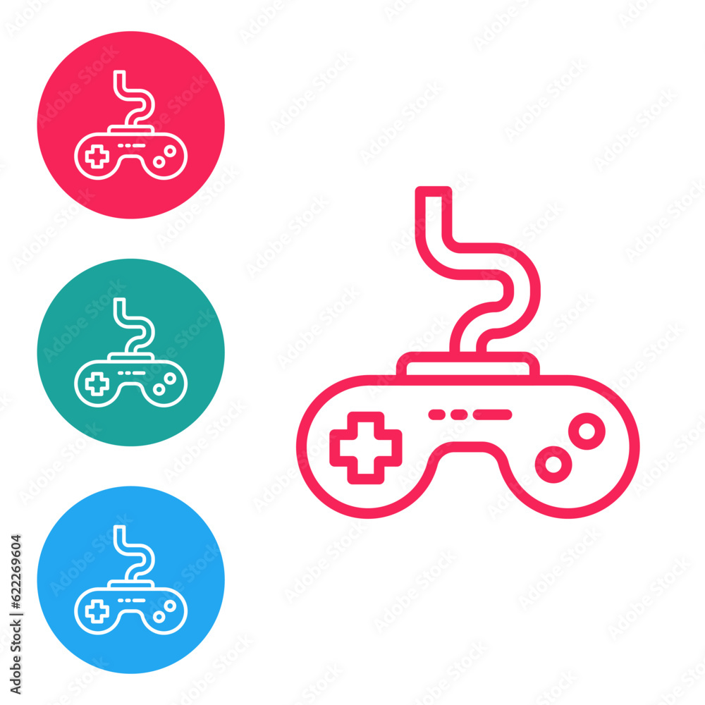 Poster red line gamepad icon isolated on white background. game controller. set icons in circle buttons. ve