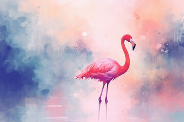 watercolor style painting of flamingo shape