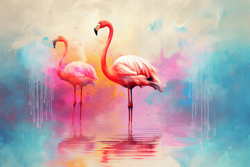 watercolor style painting of flamingo shape - obrazy, fototapety, plakaty