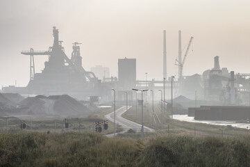 Hazy industrial landscape