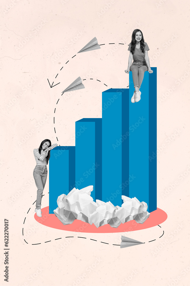 Aufkleber photo collage artwork minimal picture of smiling ladies showing working startup presentation isolate