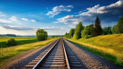 Fototapeta na wymiar train railway tracks on nature landscape