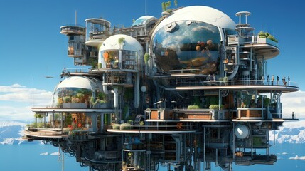 View of the city from the top of the mountain. AI generated art illustration.