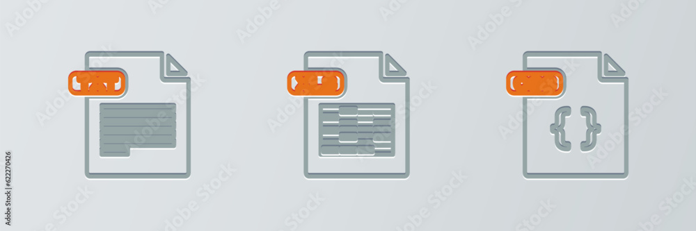 Poster set line css file document, txt and xls icon. vector