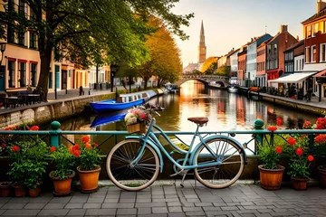 Foto auf Glas cycle with canal decorated with Christmas flowers  © ahmad05