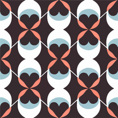 Fototapeta na wymiar Captivating black and white pattern enriched with vibrant red and blue circles. This repeating fabric pattern displays seamless symmetry, making it a versatile design for various applications.