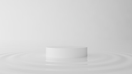 White water wave. 3d empty pedestal. White mockup scene. 3d rendering
