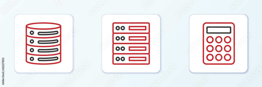 Poster set line password protection, server, data, web hosting and icon. vector