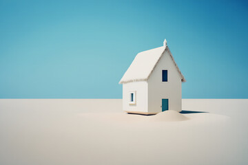 White House In Sand On Sunny Blue Background