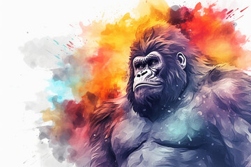 watercolor style painting of the shape of a gorilla