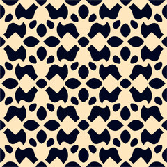 Dynamic black and white pattern with varying circles and dots. The design features elements reminiscent of a Sierpinski gasket and is perfect for repeating fabric patterns.