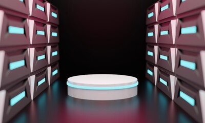podium with neon light elements, perfect for product presentation or promotion