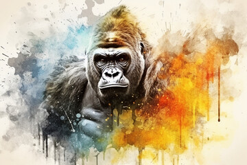 watercolor style painting of the shape of a gorilla
