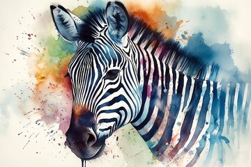 Watercolor illustration of the zebra. Generative AI