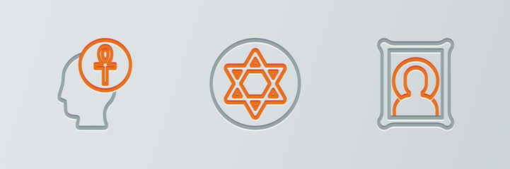Set line Christian icon, Cross ankh and Star of David icon. Vector