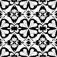 Captivating black and white abstract design displaying a dark flower pattern, resembling a damask pattern. The intricate details add an element of sophistication to this visually striking.