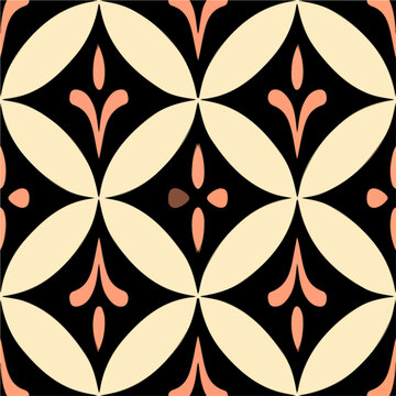 Elegant black and white pattern adorned with striking red accents. Drawing influence from both art deco and art nouveau styles, this seamless design exhibits a captivating charm.
