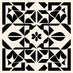 Captivating black and white pattern on a white backdrop, drawing inspiration from Persian design and art deco influences. The ornate geometric shapes create a visually stunning and intricate.