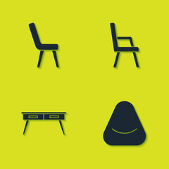 Set Armchair, Pouf, Office desk and icon. Vector