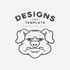 Cute pig head with sad expression logo design