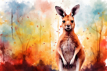 watercolor style painting of a kangaroo