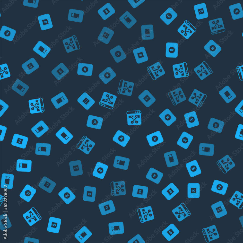 Poster set stop media button, record, video recorder editor and play video on seamless pattern. vector