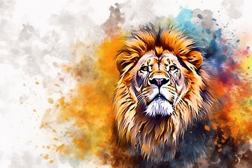 watercolor style painting of the shape of a lion