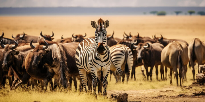 Herbivorous animals in the African savanna. Generative AI