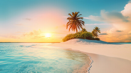 Fototapeta na wymiar tropischer Sonnenuntergang am karibischen Strand, generative AI