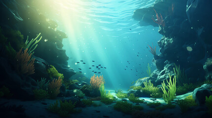Fototapeta na wymiar underwater scene with reef and fishes