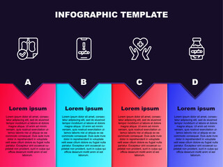Set line Lungs x-ray diagnostics, No smoking, Heart with cross and Nicotine gum blister pack. Business infographic template. Vector