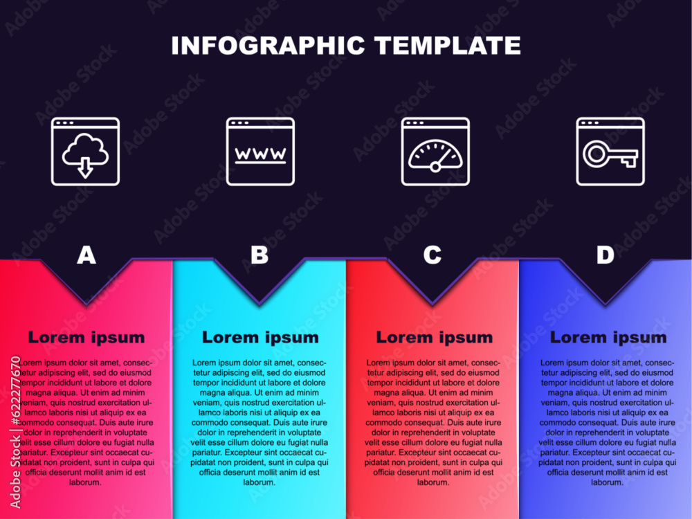 Poster set line cloud download, browser window, digital speed meter and secure your site with https, ssl. b