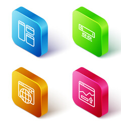 Set Isometric line Browser window, Search engine, and Financial growth increase icon. Vector