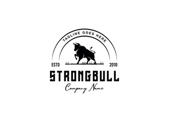 Vintage classic bull longhorn logo design template