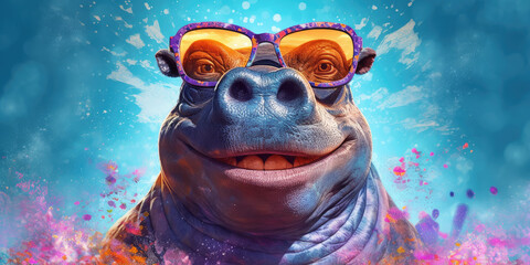 hippo with happy face and sunglasses