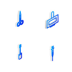 Set Isometric line Nail polish bottle, Scissors, Mascara brush and Syringe icon. Vector