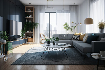 Charcoal And white color Modern interior design of living room. Get inspired for your living room!