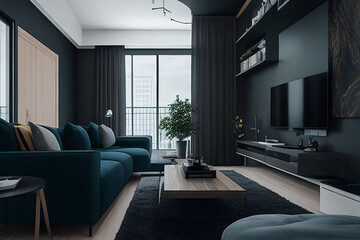 Charcoal And white color Modern interior design of living room. Get inspired for your living room!