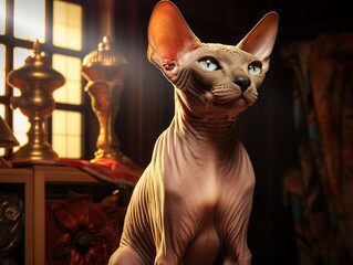 Sphynx Cat on a wooden table (Generative AI)