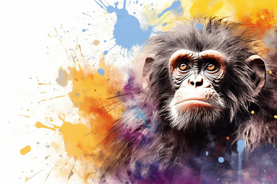 watercolor style painting of chimpanzees