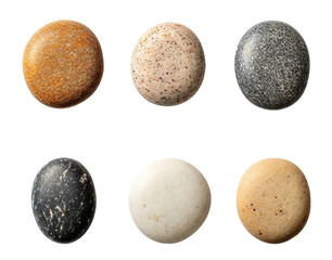  Several round small stones. Round stone from the beach. Isolated on transparent background. KI.